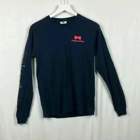 Simply Southern Black Tee Whimsy Colorful Crew Neck Pullover Blue Floral Size S - Picture 2 of 10